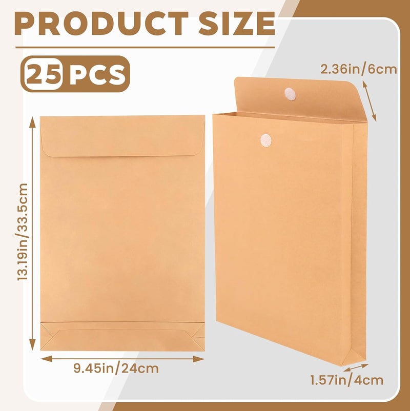 DEEBOX 25 Pack Expandable Large Envelopes 9.4" x 13.2", 200 GSM Mailing Envelopes with Hook and Loop Closure, Manilla Envelope for Documents, Magazines, Photos - Image 2